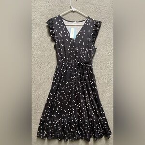 Iffei Dress Women’s M Black White Polka Dot Elastic Waist